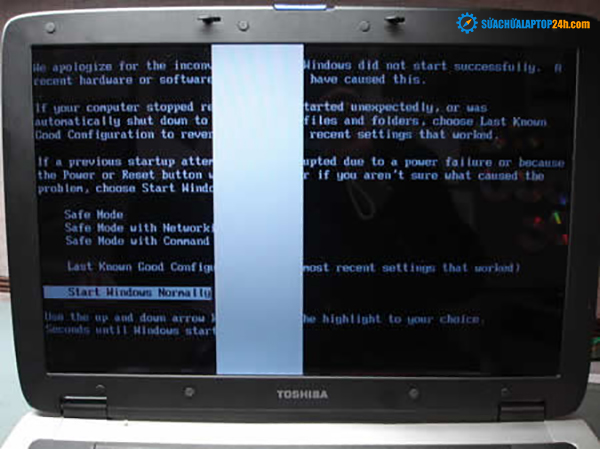 Laptop screen has white band from the top of the screen to the bottom